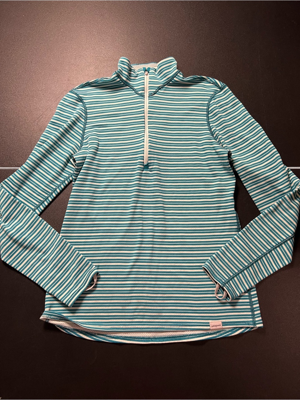 Patagonia Women’s Teal & White Striped Long-Sleeve Athletic Top size S
